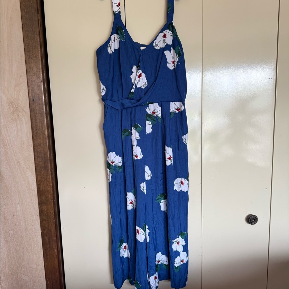 Blue romper with White Floral Design